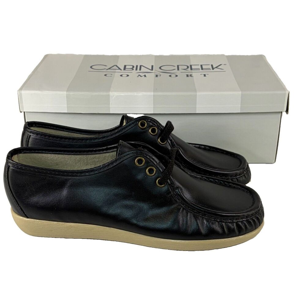 Cabin Creek Comfort Shoes Lace Up Moccasins Wedge Comfort Shoes Black Sz 8W USA